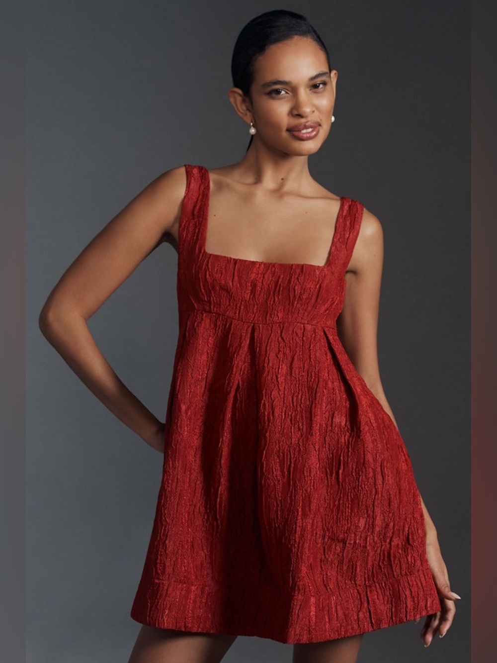 Maeve Sleeveless Square-neck Textured Babydoll Mini Dress